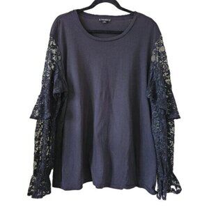 Stella And Dot Top Womens 1X Black LS Lace Ruffles Goth Whimsigoth Witchy Boho